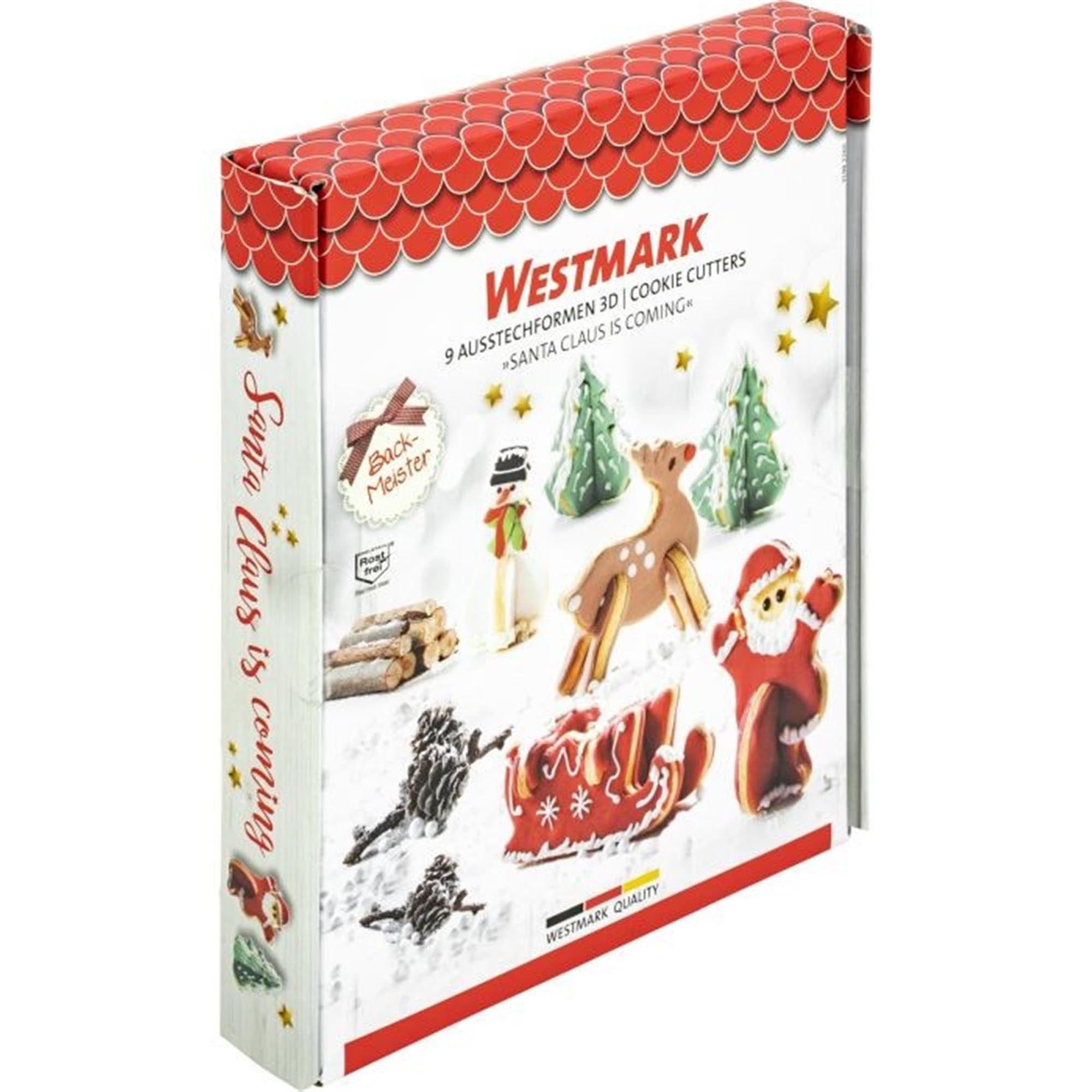 9-teiliges 3D-Ausstechformen-Set von Westmark für kreative Weihnachtsplätzchen in Form von Santa Claus und mehr.