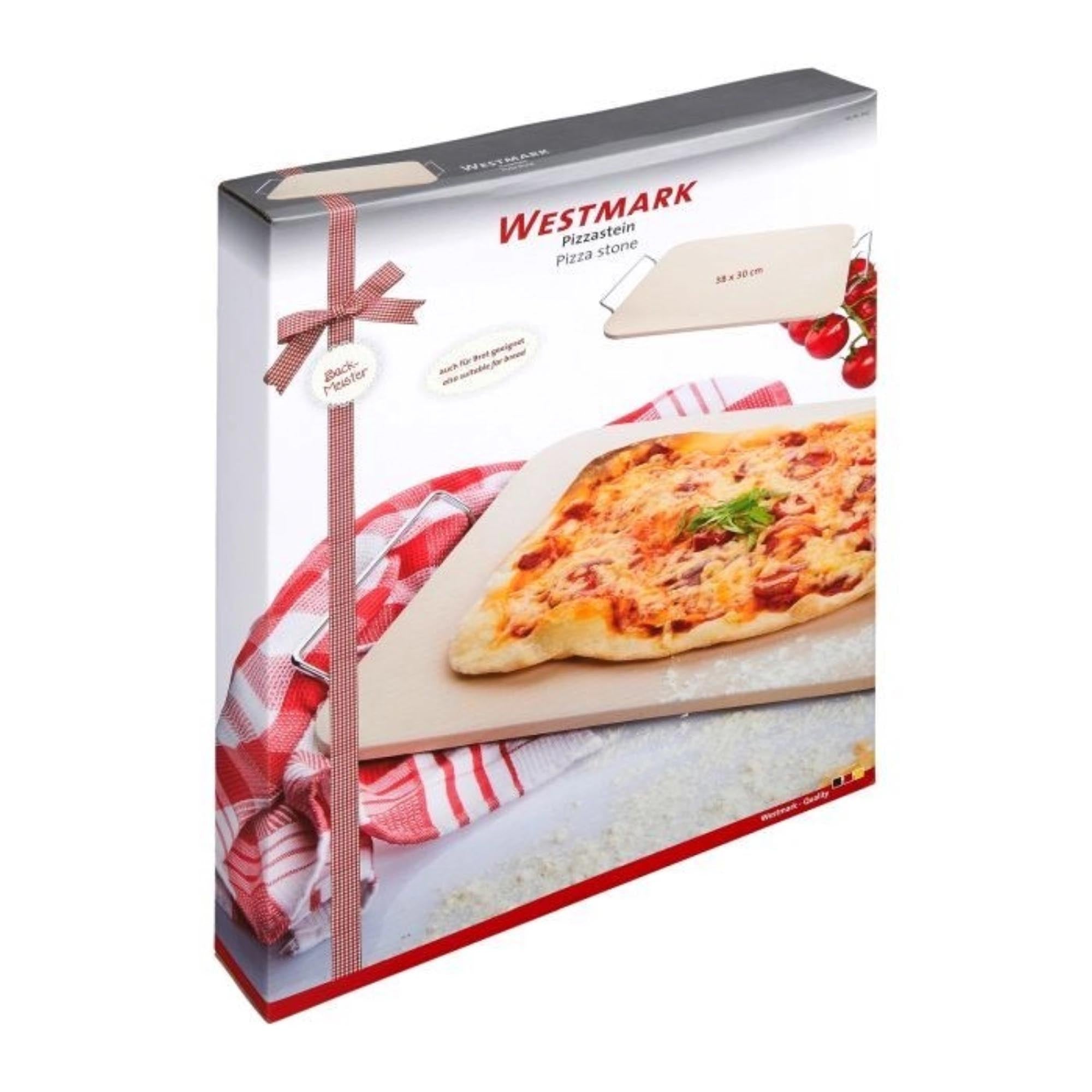 Rechteckiger Pizzastein aus Keramik von Westmark, 38x33cm, ideal für knusprige Pizzen und Brot, hitzebeständig und langlebig.