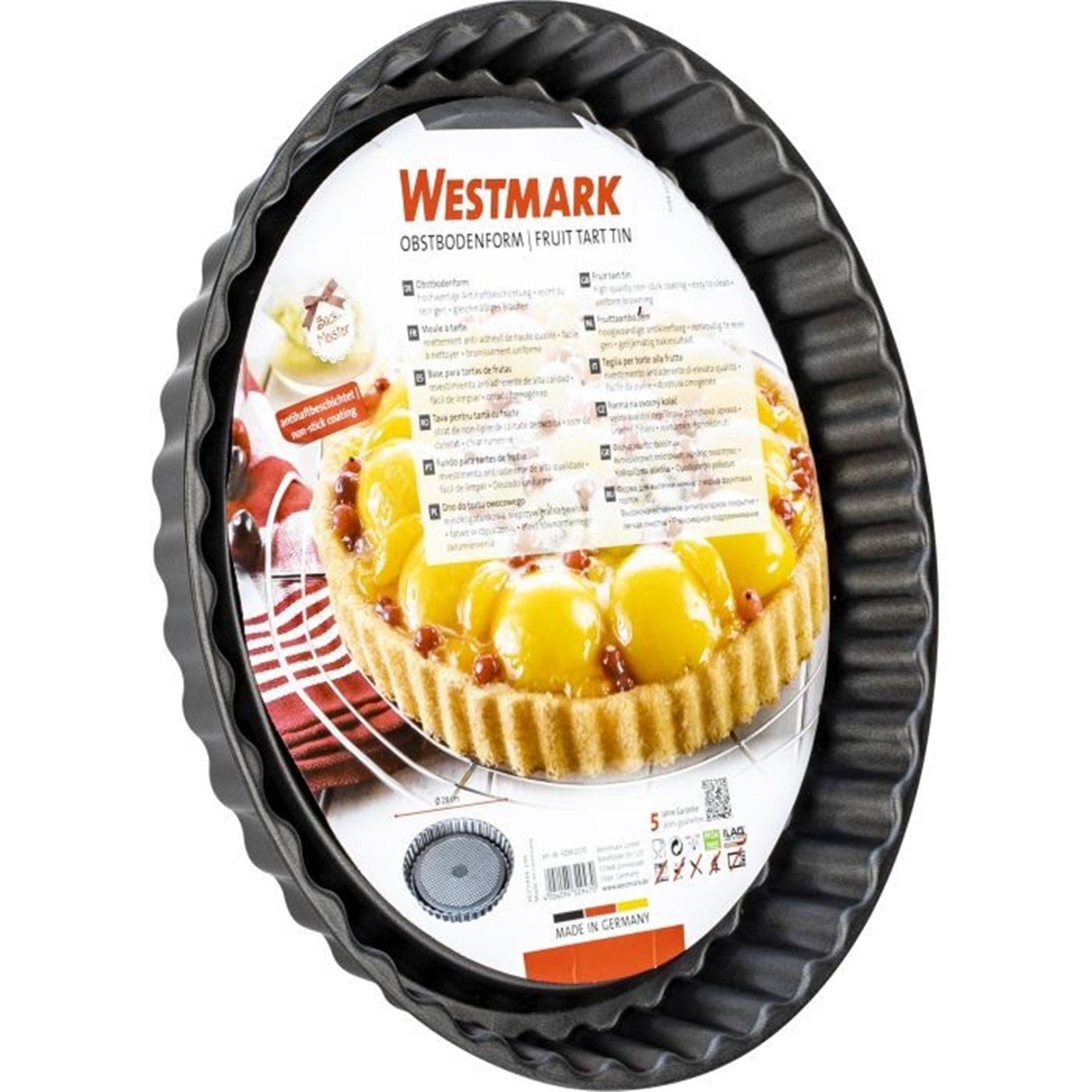 Robuste Wähenform 28 cm von Westmark, antihaftbeschichtet, ideal für kreative Backideen, langlebig und leicht zu reinigen.