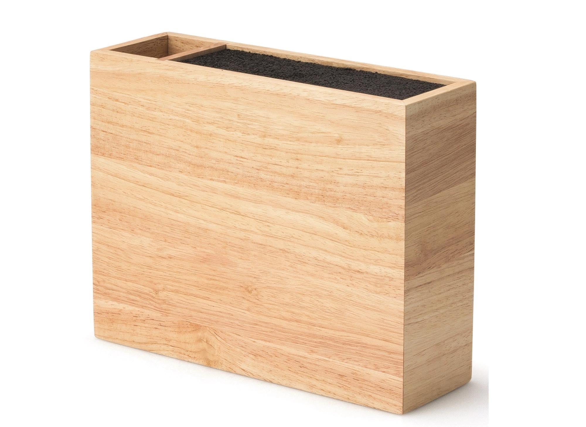 Eleganter Gummibaum Messerblock von Continenta: kompakt, langlebig, flexibel – ein stilvoller Blickfang für jede Küche. Masse: 27x22x8,5 cm.