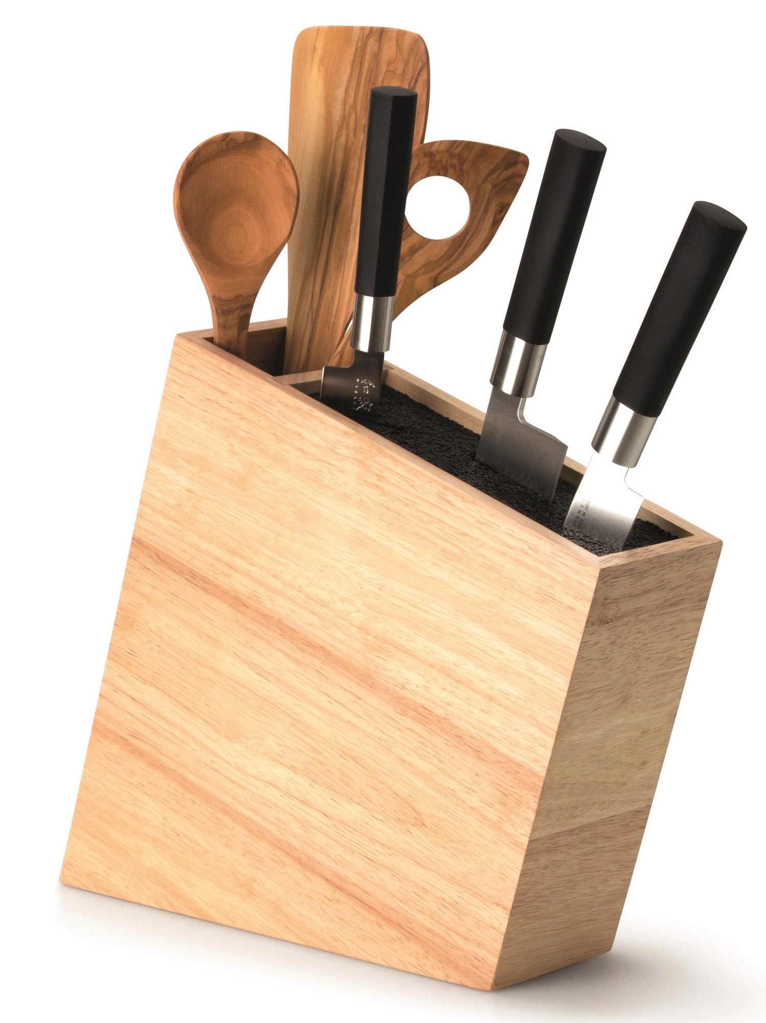 Gummibaum Messerblock von Continenta mit schräg flexiblen Einsätzen, 31x9x28 cm, ideal für die stilvolle Aufbewahrung von Küchenmessern.
