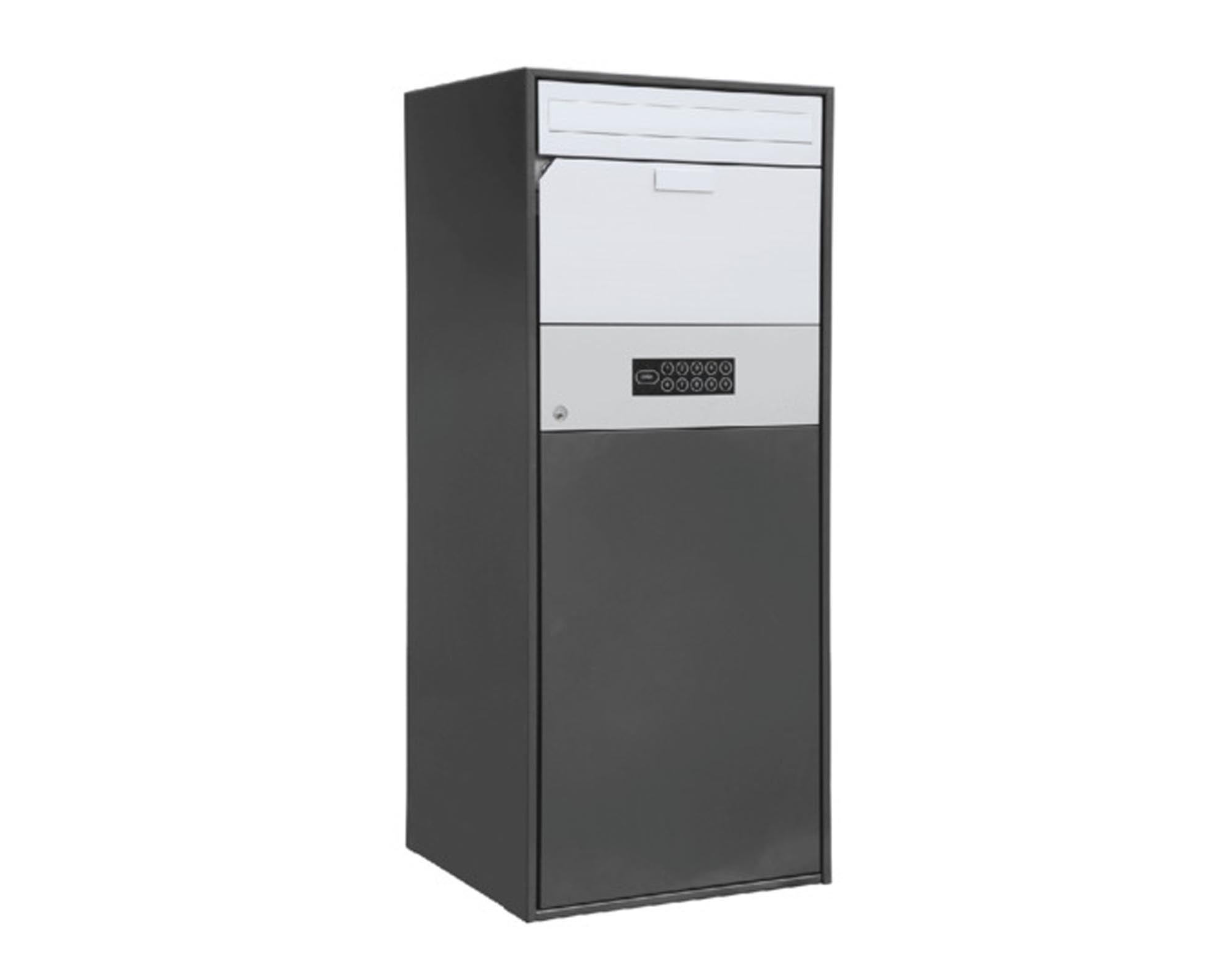 Eleganter SCHLAUEBOX Briefkasten M3 in anthrazitgrau (RAL 7016) aus pulverbeschichtetem Stahl. Witterungsbeständig, sicher und mit großzügigem Stauraum.