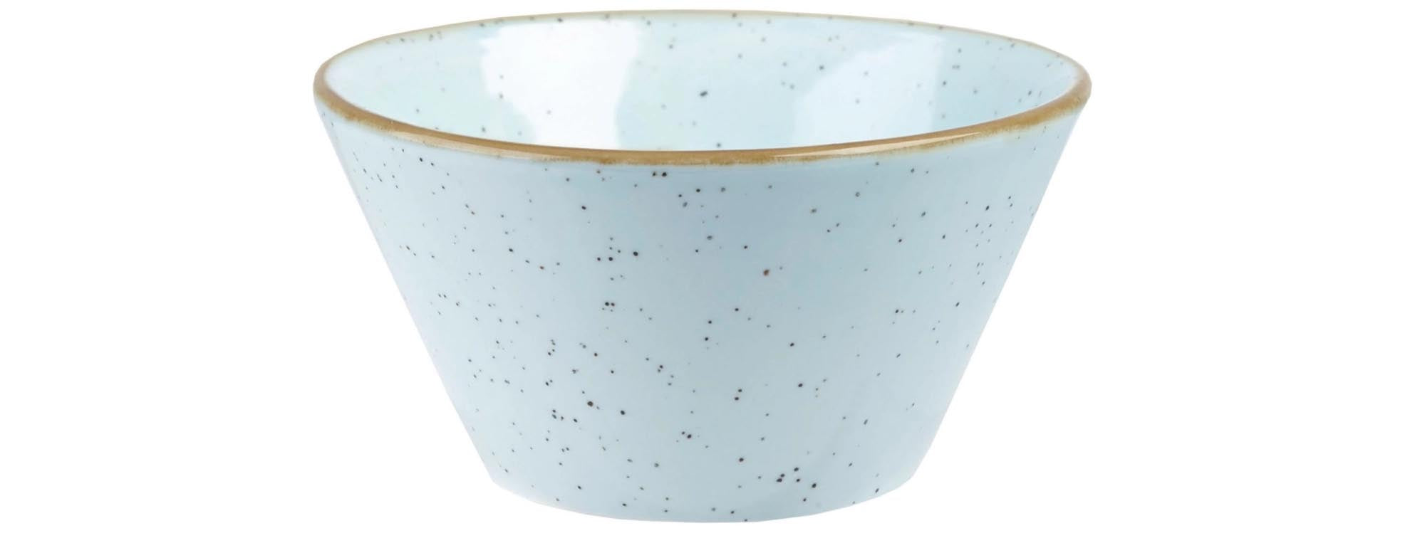 Elegante Stonecast Schale in Duck Egg Blue, 34cl, Ø12,1cm, H6,5cm. Robustes Porzellan, spülmaschinen- & mikrowellengeeignet. Ideal für Snacks & Desserts.