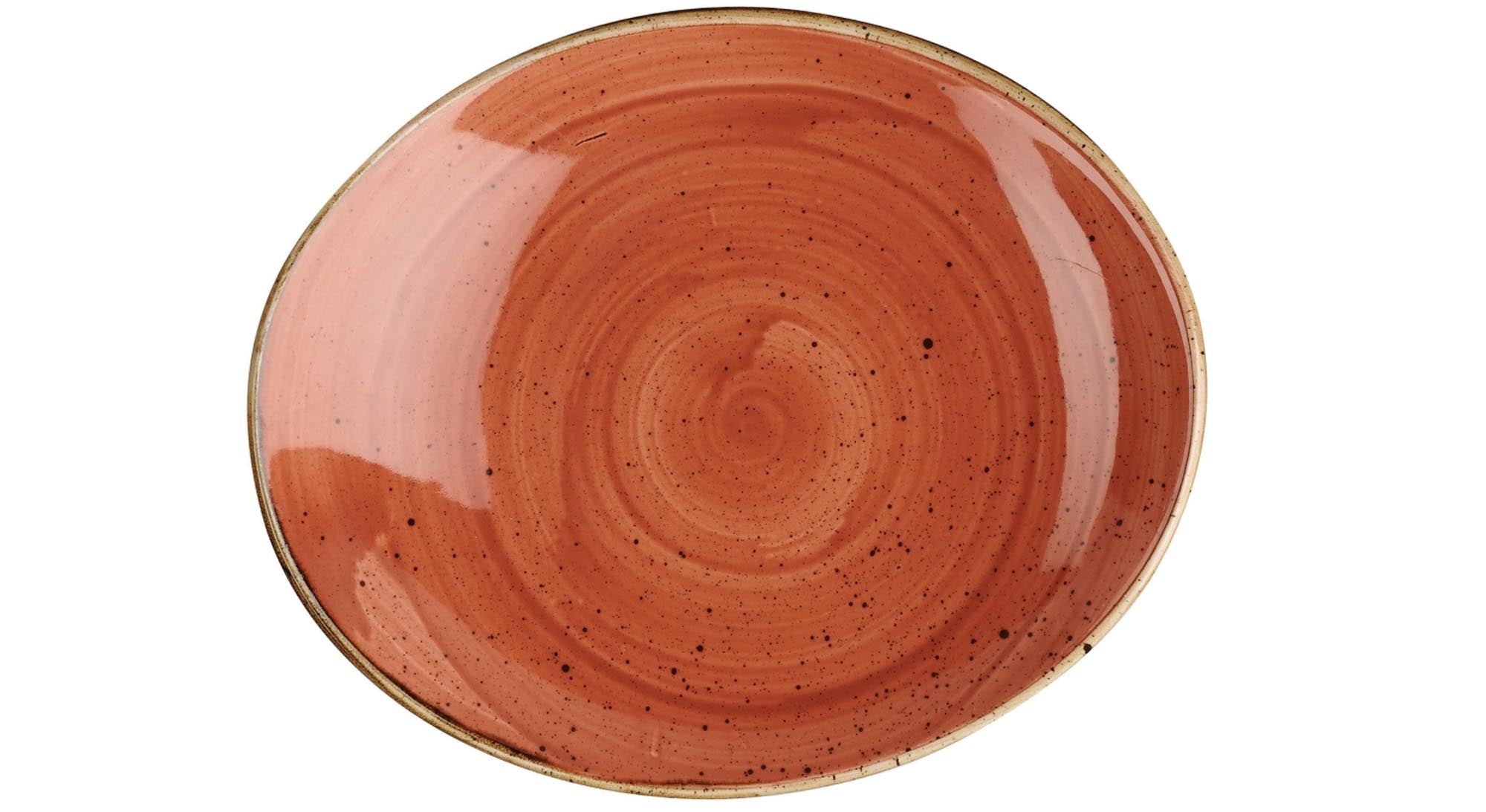 Die Stonecast Spiced Orange Platte von Churchill: Lebendige Glasur, robustes Porzellan, ideal für kreative Speisenpräsentation.