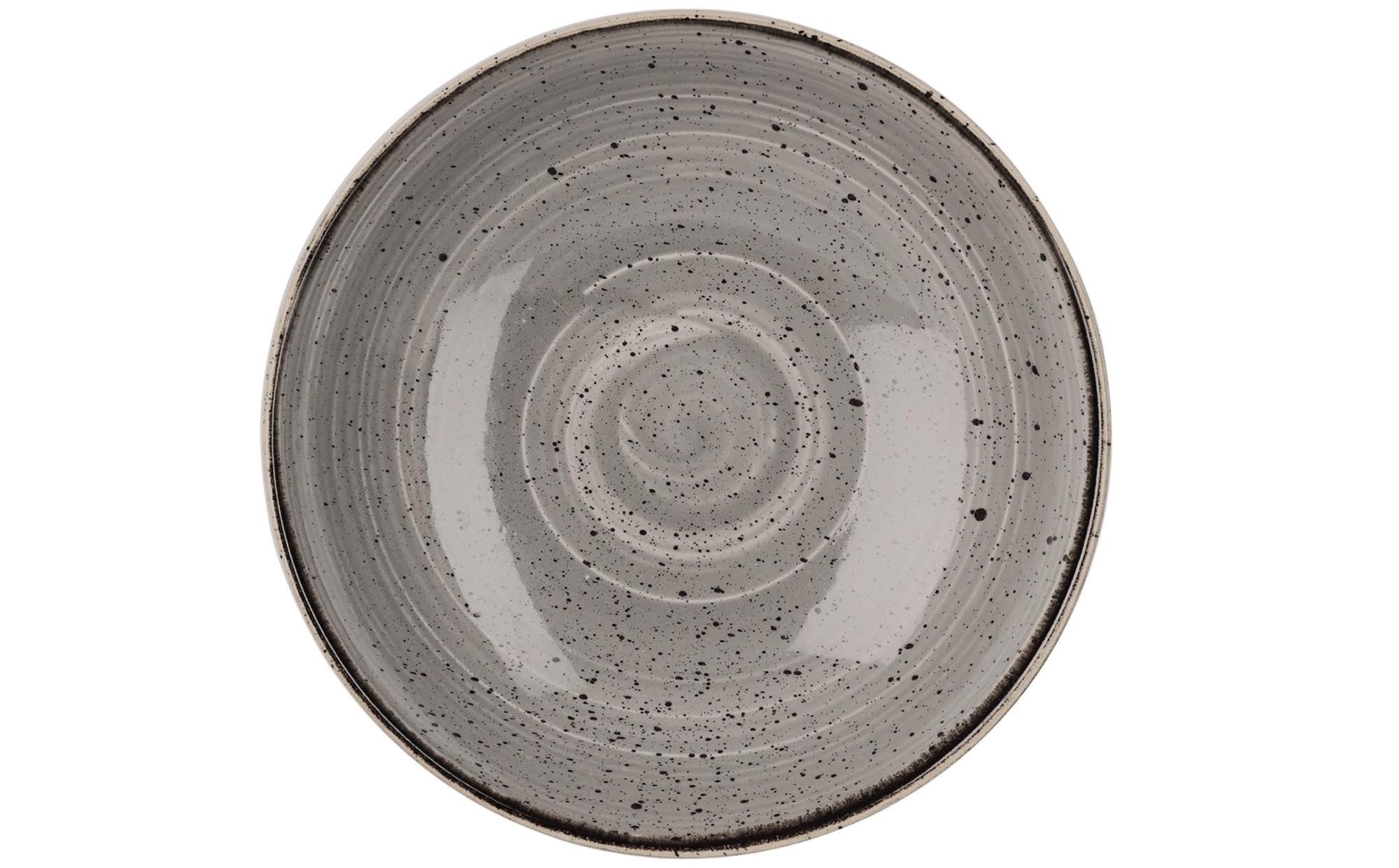 Eleganter, handbemalter Porzellanteller (24,8 cm) in Grau mit goldbraunem Rand, ideal für Suppen und Eintöpfe. Langlebig und stilvoll.