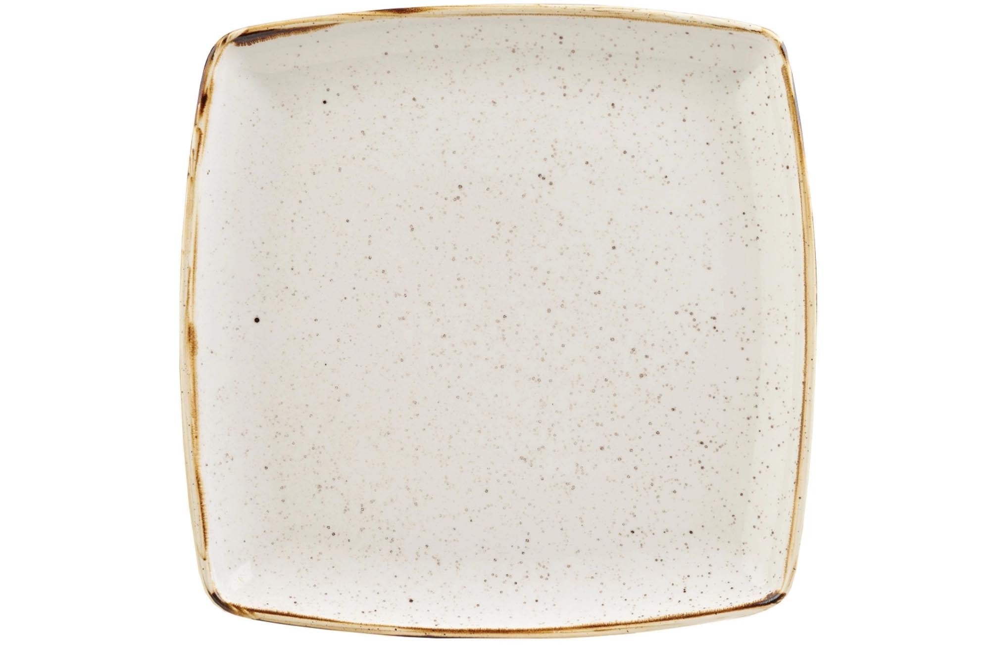 Quadratische Porzellanplatte 26.8cm, robust, spülmaschinenfest, mikrowellengeeignet. Elegante Barley White Farbe, handgefertigt, kratzfest.