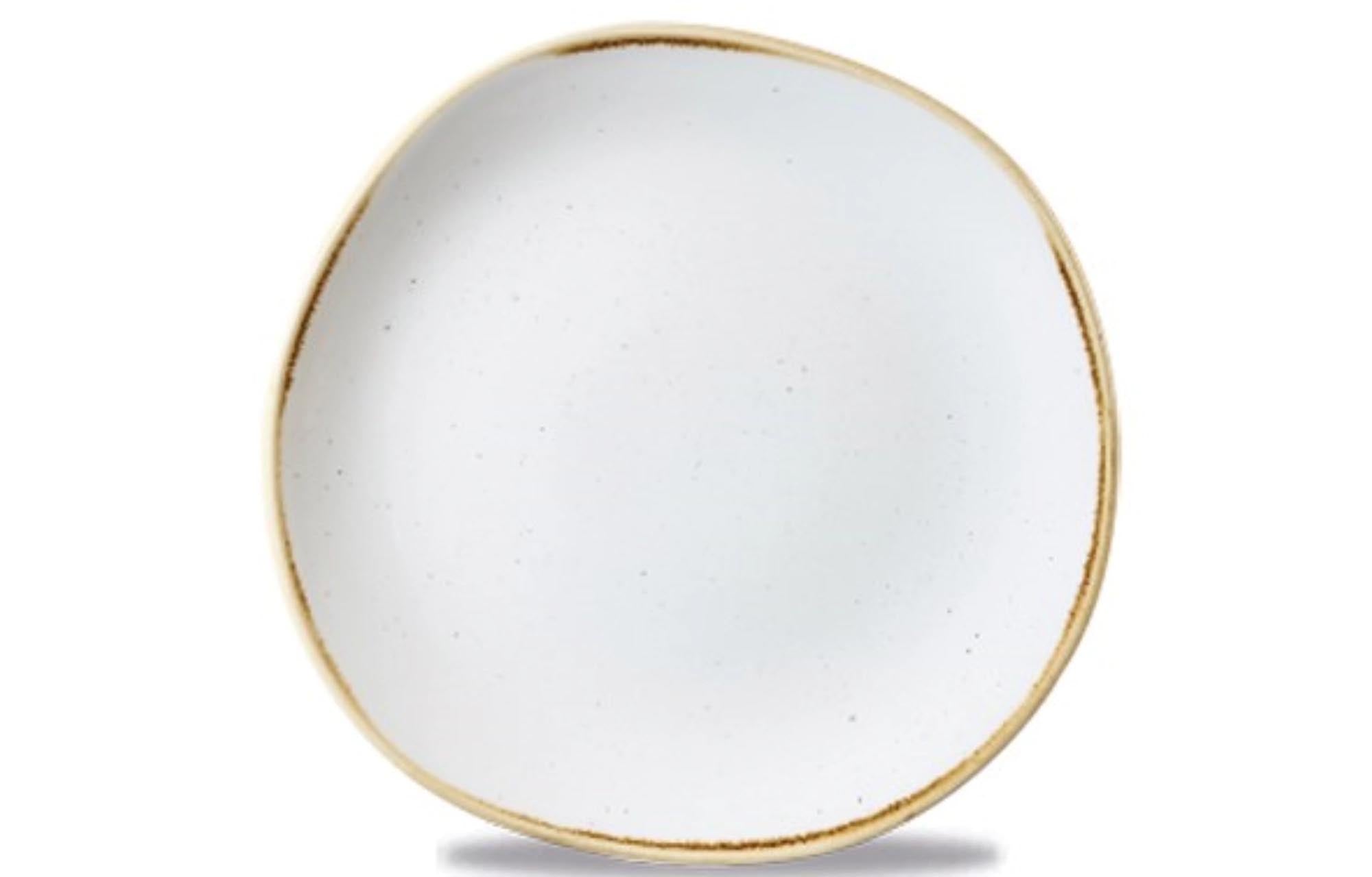 Der Stonecast Barley White Teller von Churchill, 21 cm, besticht durch handbemalte Eleganz, goldbraunen Rand und langlebiges Porzellan.