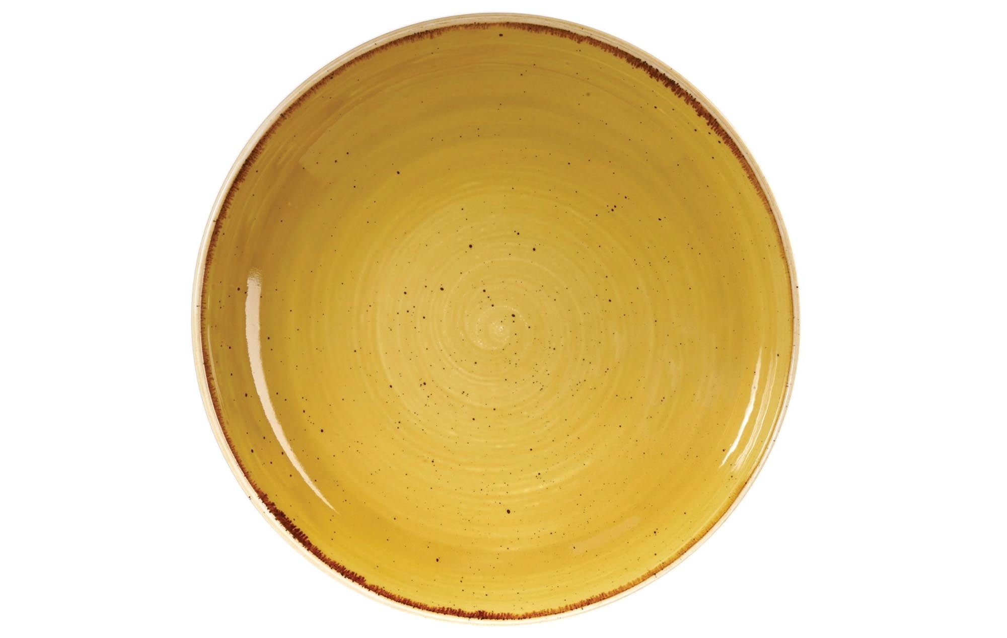 Der Stonecast Mustard Yellow Coupe Teller (18,2 cm) von Churchill: stilvoll, robust, ideal für kreative Präsentationen und spülmaschinenfest.