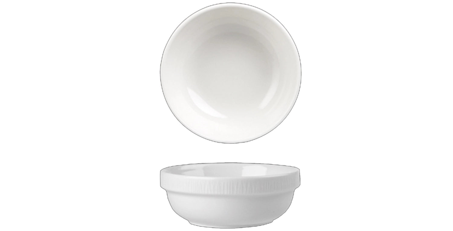 Stapelbare 28 cl Schale aus der Bamboo White Kollektion von Churchill, perfekt für stilvolle Präsentationen von Speisen und Snacks.