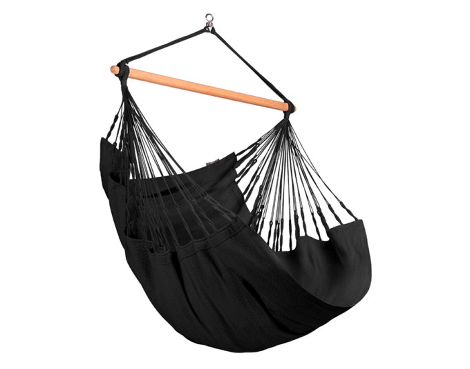 Entspannen Sie im LA SIESTA Hängestuhl Habana onyx 115x180 cm. Hochwertiger Baumwollstoff, UV-beständig, ideal für Garten, Terrasse und Balkon.