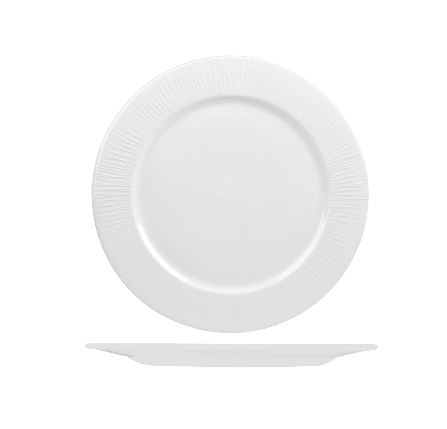Flacher, schmaler Teller aus der Bamboo White Serie von Churchill, 26,1 cm, perfekt für ansprechende Tischdekorationen und besondere Anlässe.
