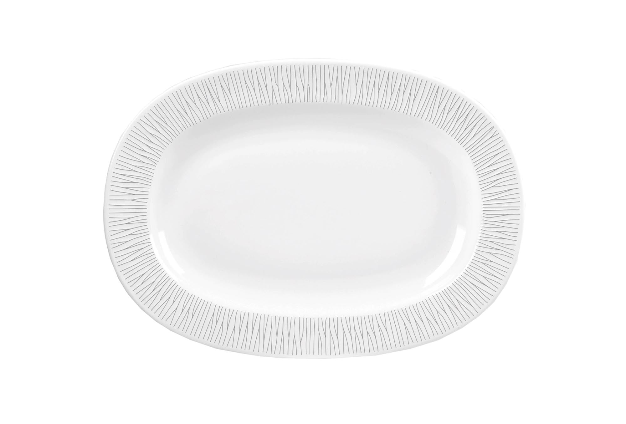 Elegante, ovale Porzellanplatte (33cm) von Churchill: robust, spülmaschinenfest, ideal für Speisenpräsentation. Zeitloses Design.