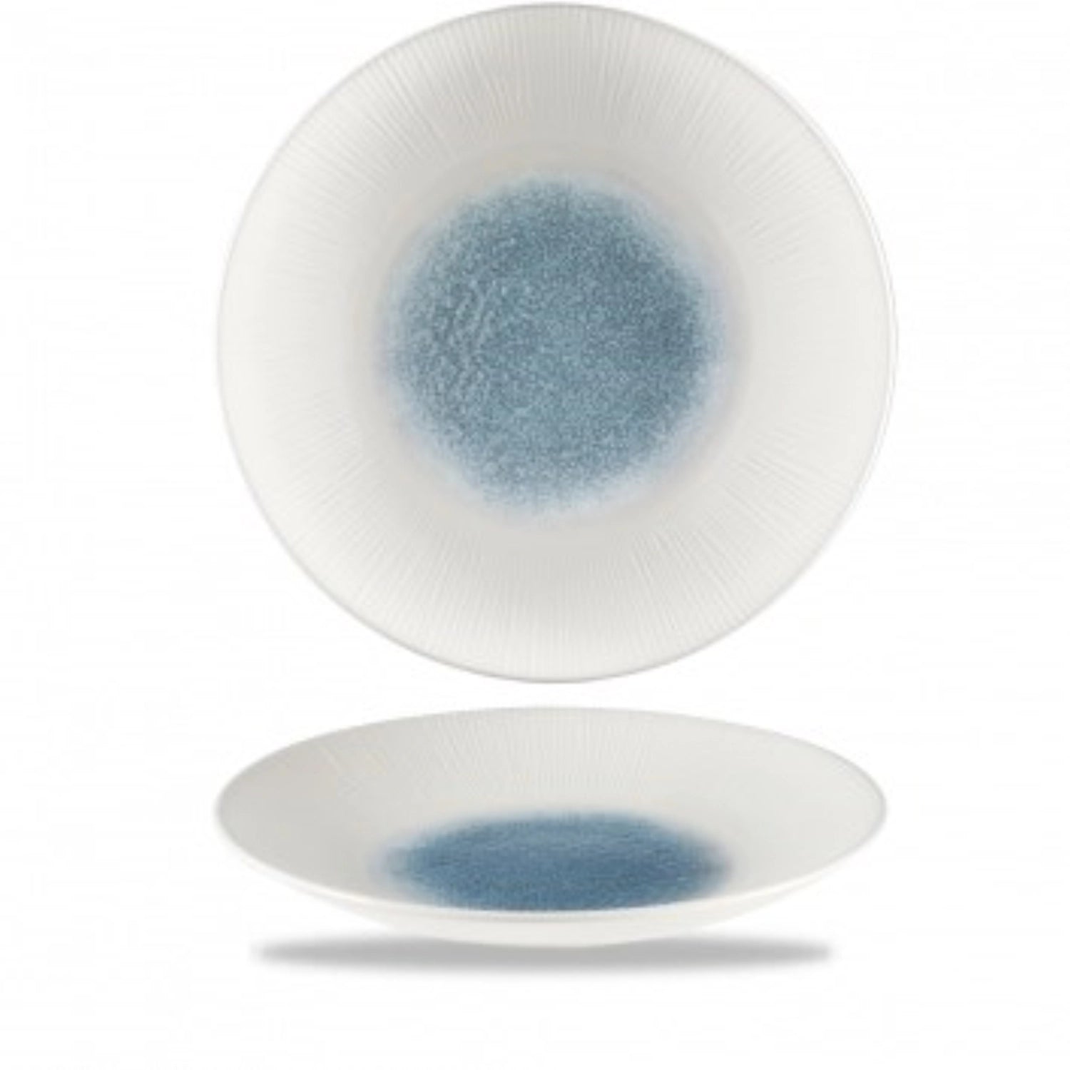 Stilvoller, tiefblauer Coupe Teller aus Raku-Bambus, 28,1 cm, perfekt für ansprechende Präsentationen und umweltbewusste Gastronomie.