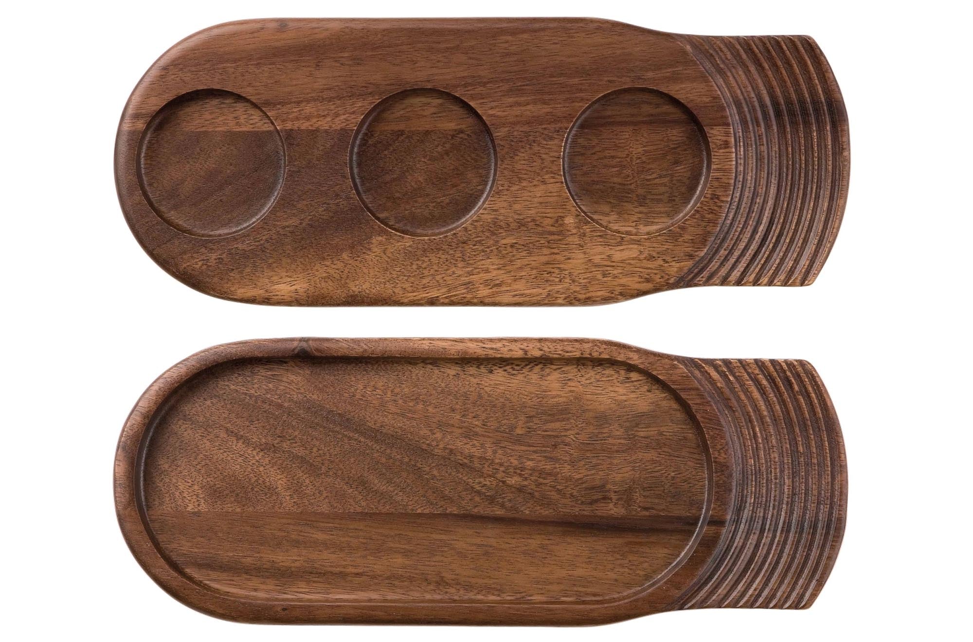 Hochwertiges Alchemy Wood Holzbrett 35x14cm mit 3 Vertiefungen, perfekt für kreative Präsentationen und stilvolles Servieren von Speisen.