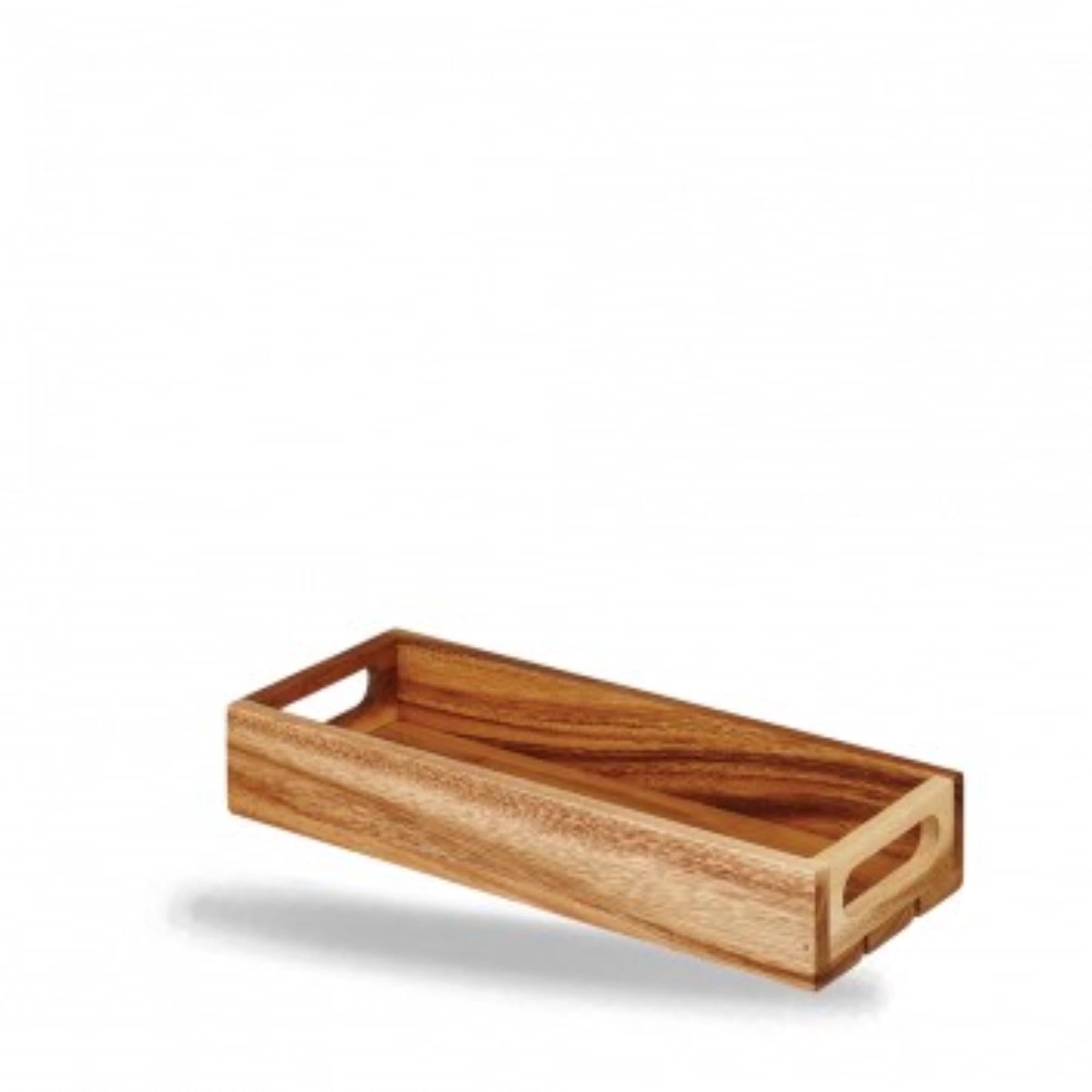 Kleiner Servierkorb aus edlem Akazienholz von Alchemy Wood, 30x11.8x4.8cm, perfekt für stilvolles Servieren und Präsentieren von Snacks und Beilagen.