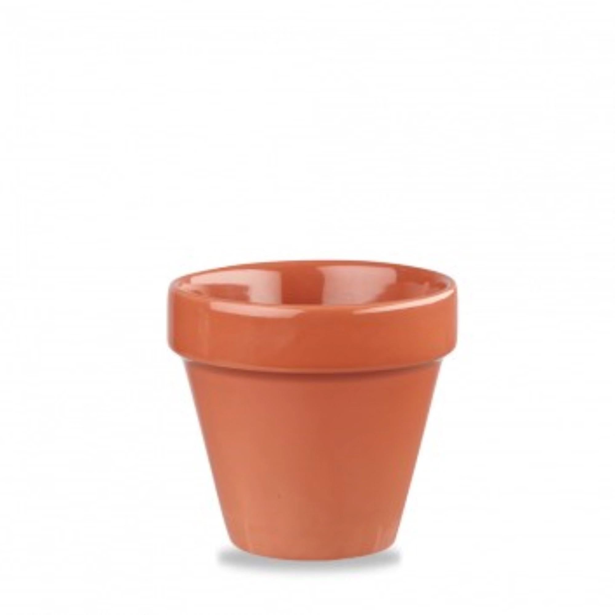 Strahlend orangefarbener Topf von Churchill, ideal für stilvolle Präsentationen und besondere Anlässe, Durchmesser 10.9 cm, Höhe 10.4 cm.