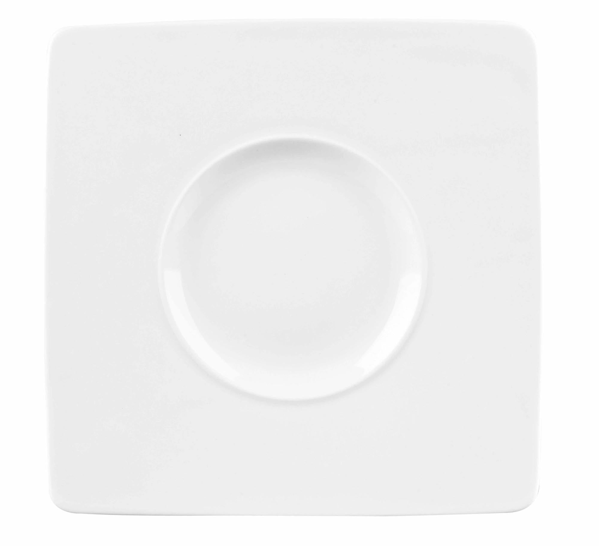 Eleganter, quadratischer Porzellanteller (21cm) von Churchill, ideal für stilvolle Präsentationen. Kratzfest, spülmaschinengeeignet.