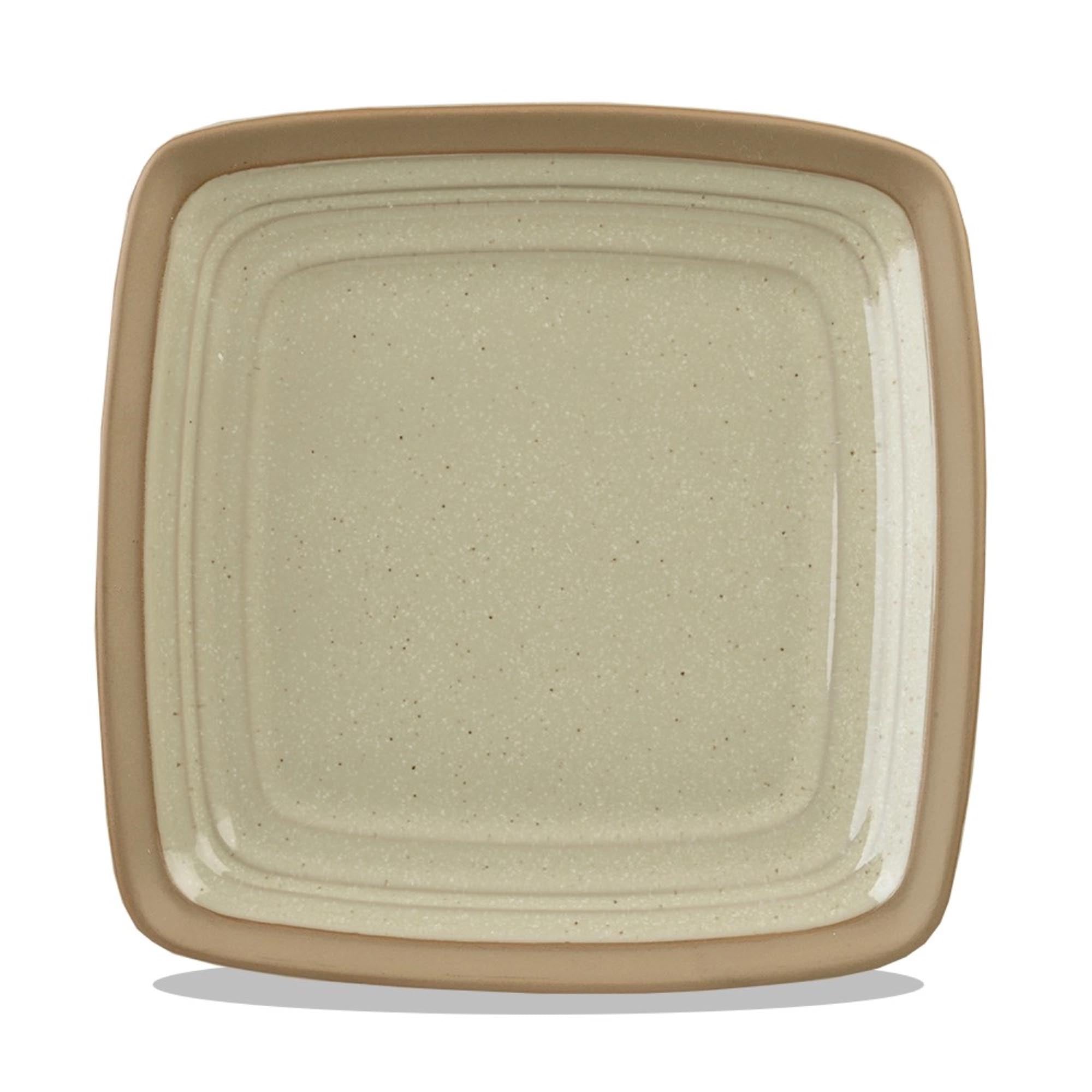 Moderner, kratzfester 21cm quadratischer Teller aus Stoneware, ideal für Gastronomie, mikrowellen- und spülmaschinenfest.