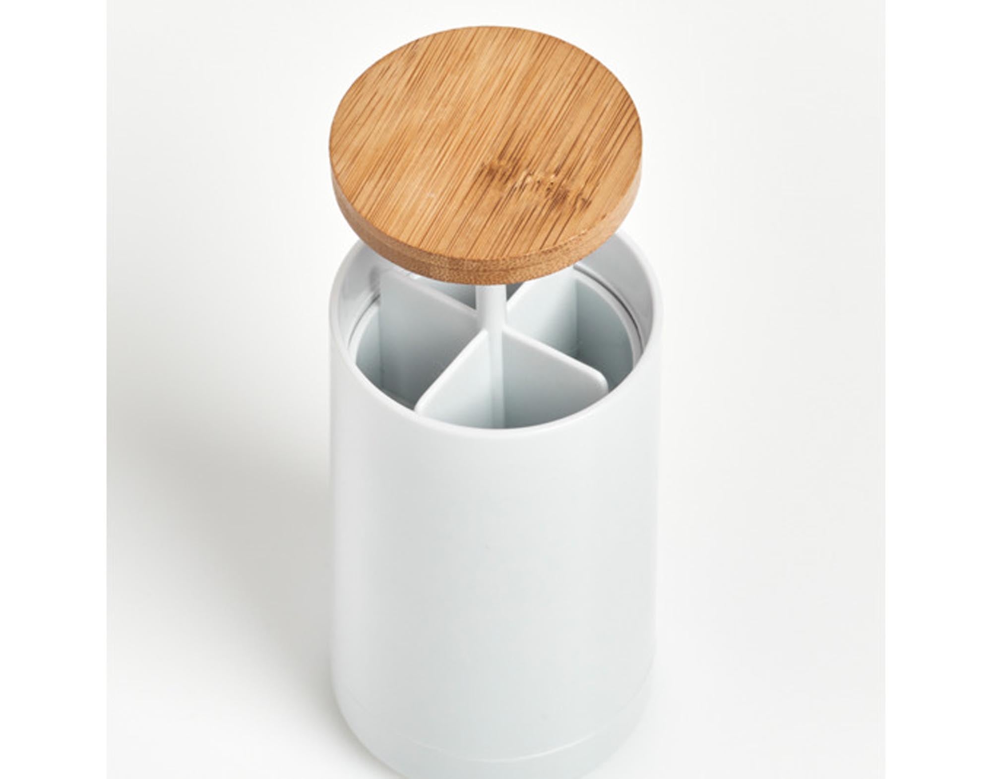 Eleganter ZELLER Wattestäbchenspender aus hochwertigem Kunststoff, Ø 6,5 cm, 11 cm hoch. Ideal für stilvolle Badorganisation und Pflege-Routine.