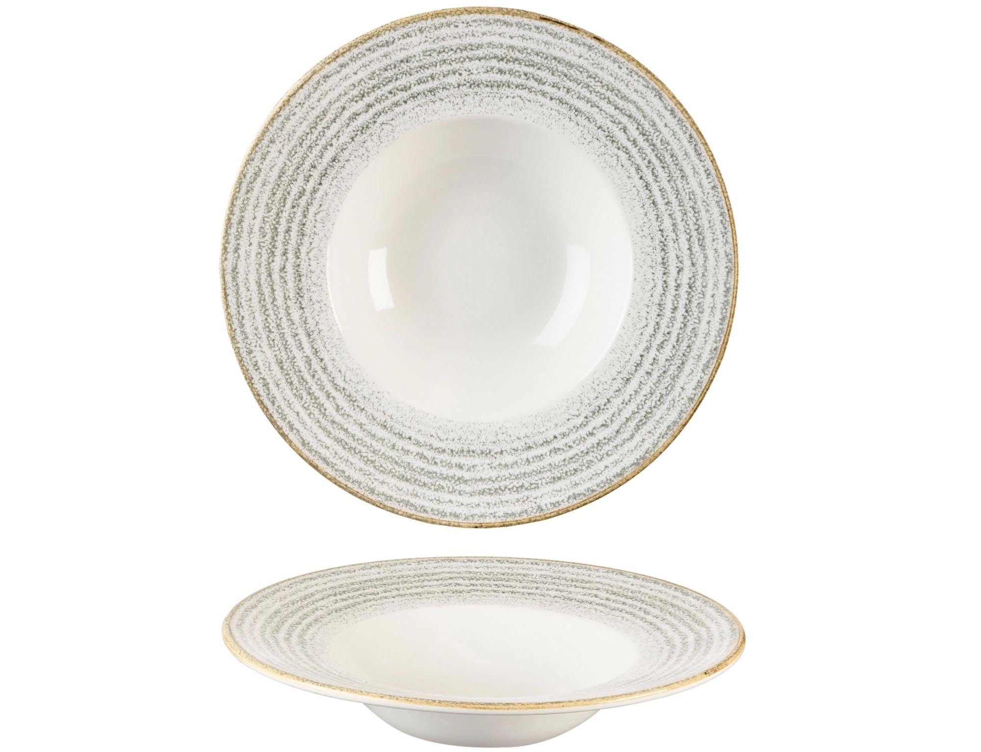 Eleganter, tiefer Teller (24cm) in mattem Stein-Grau, ideal für Suppen. Hochwertiges, kratzfestes Porzellan, spülmaschinen- und mikrowellengeeignet.