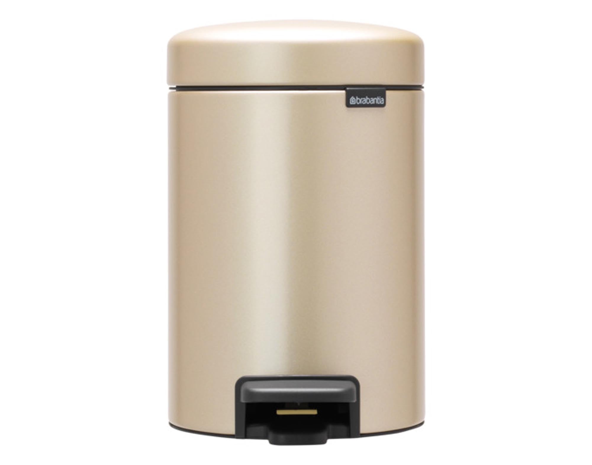 Entdecken Sie den BRABANTIA Treteimer NewIcon 3 l in elegantem Champagne. Hochwertiger, rostfreier Stahl, hygienischer Fußtrittmechanismus und herausnehmbarer Inneneimer für einfache Reinigung.