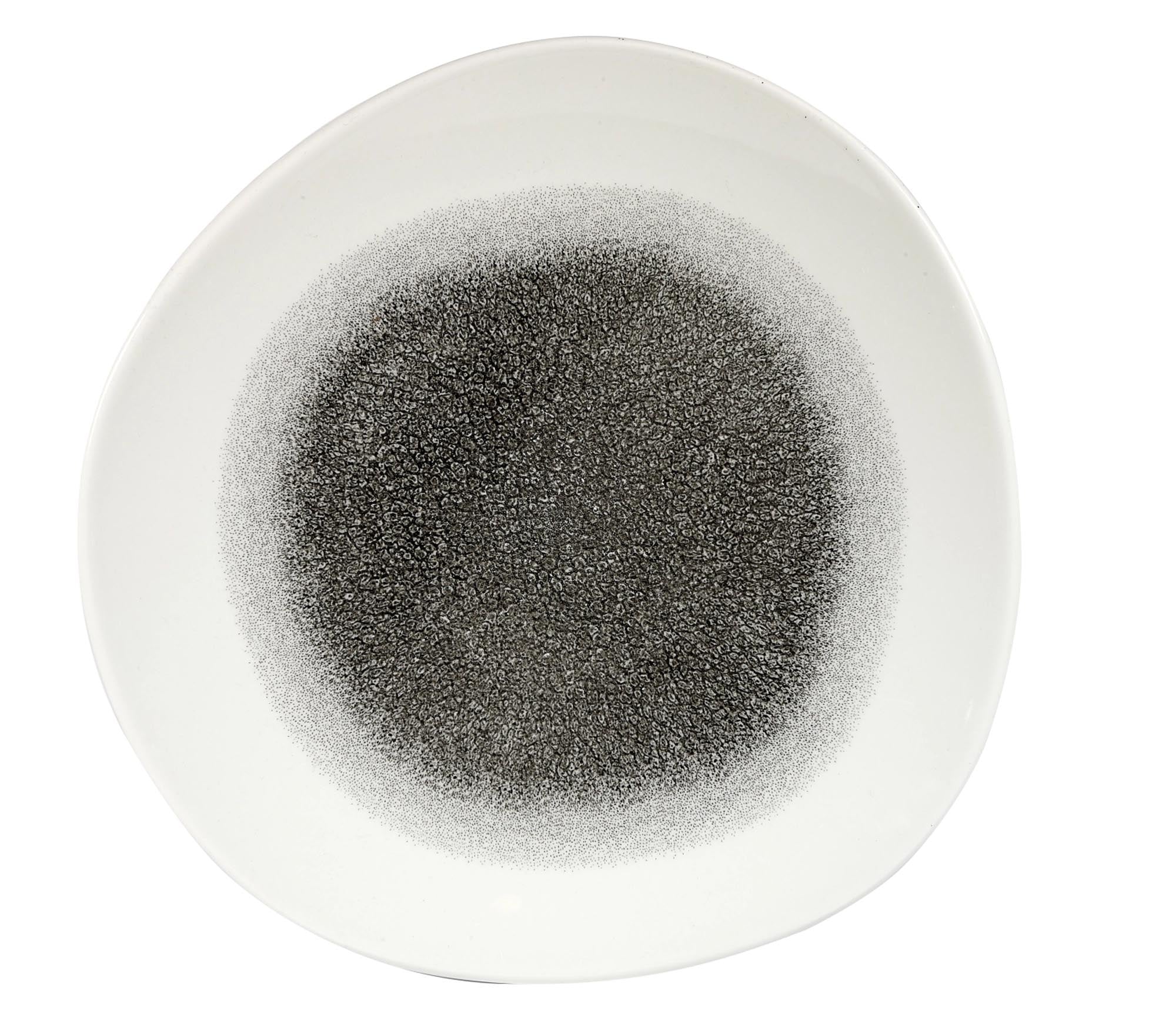 Der S.P. Raku Quartz Teller (28.6cm) von Churchill besticht durch sein schwarz-weisses Design, ideal für stilvolle Hauptgerichte.