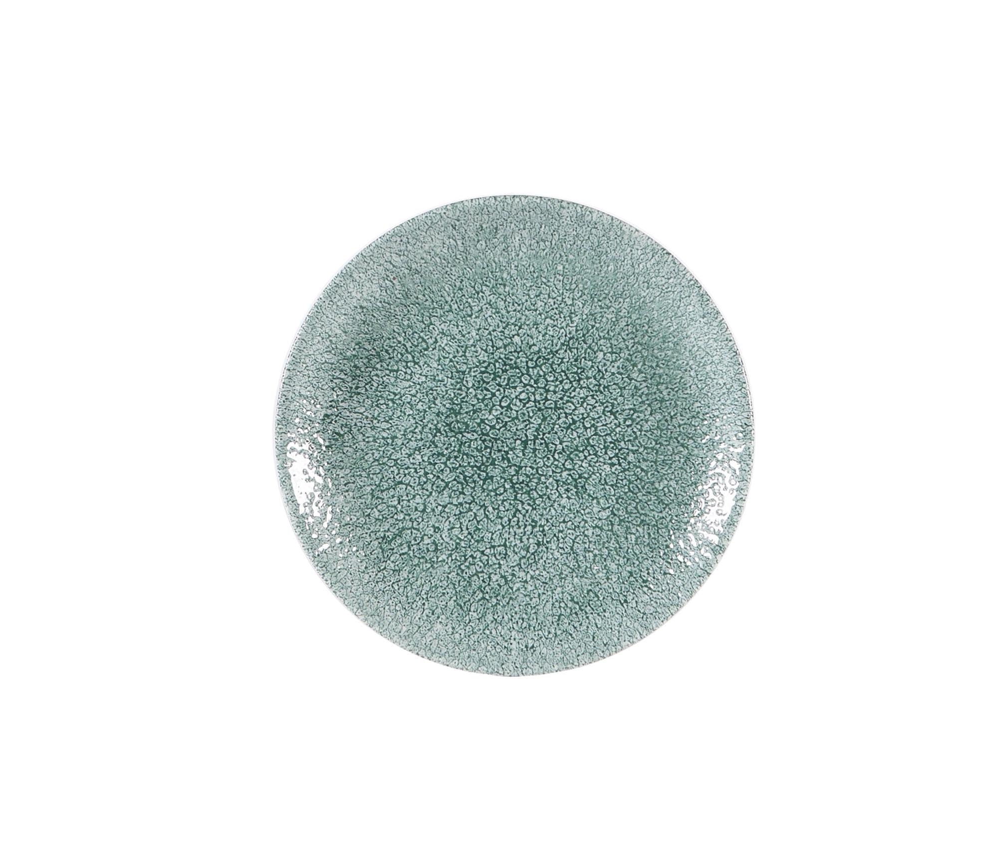 Der S.P. Raku Jade Green Teller von Churchill, 18.6cm, besticht durch seine jadegrüne Glasur und organische Form. Ideal für elegante Tischpräsentationen.