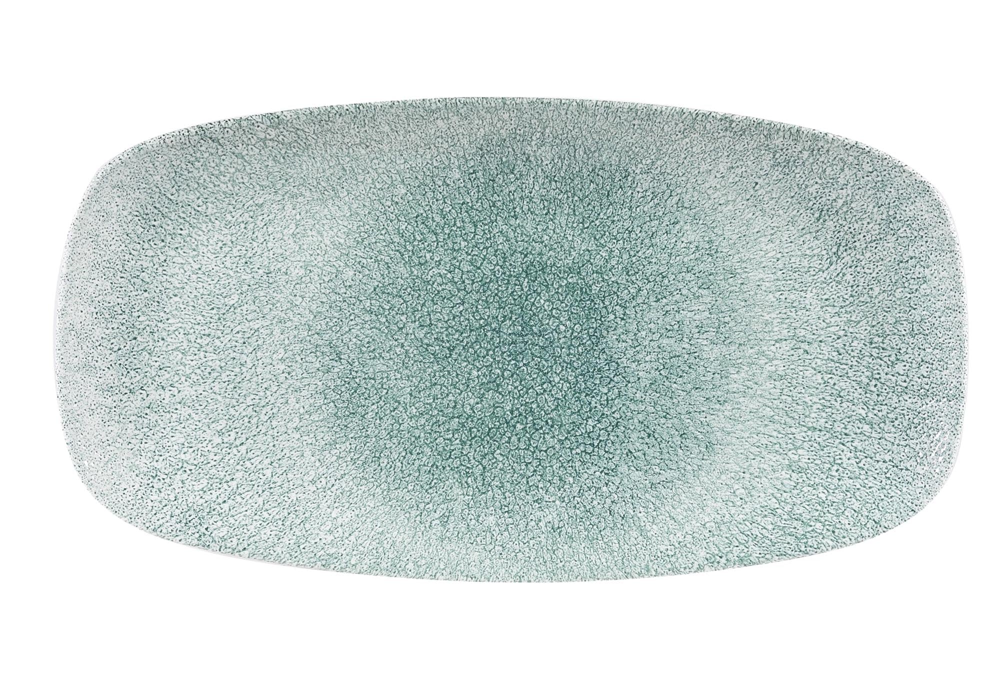 Entdecken Sie die S.P. Raku Jade Green Platte von Churchill (30x19.9 cm) – ein einzigartiges Porzellan-Unikat für stilvolle Tischdekoration und vielseitige Anlässe.