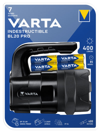 Entdecken Sie die VARTA LED-Arbeitsleuchte Indestructible BL20 Pro mit 400 lm – perfekt für professionelle Anwendungen dank ihrer robusten Bauweise und benutzerfreundlichen Funktionen.