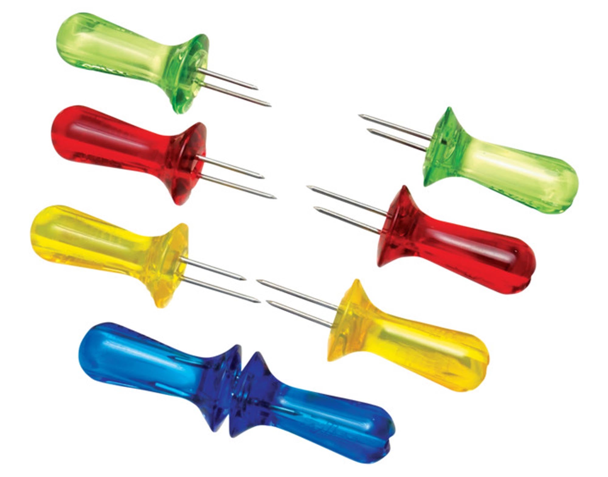 Entdecke die ZYLISS Maiskolbenhalter: 8 rutschfeste, spülmaschinenfeste Halter für sicheres und komfortables Genießen von Maiskolben.