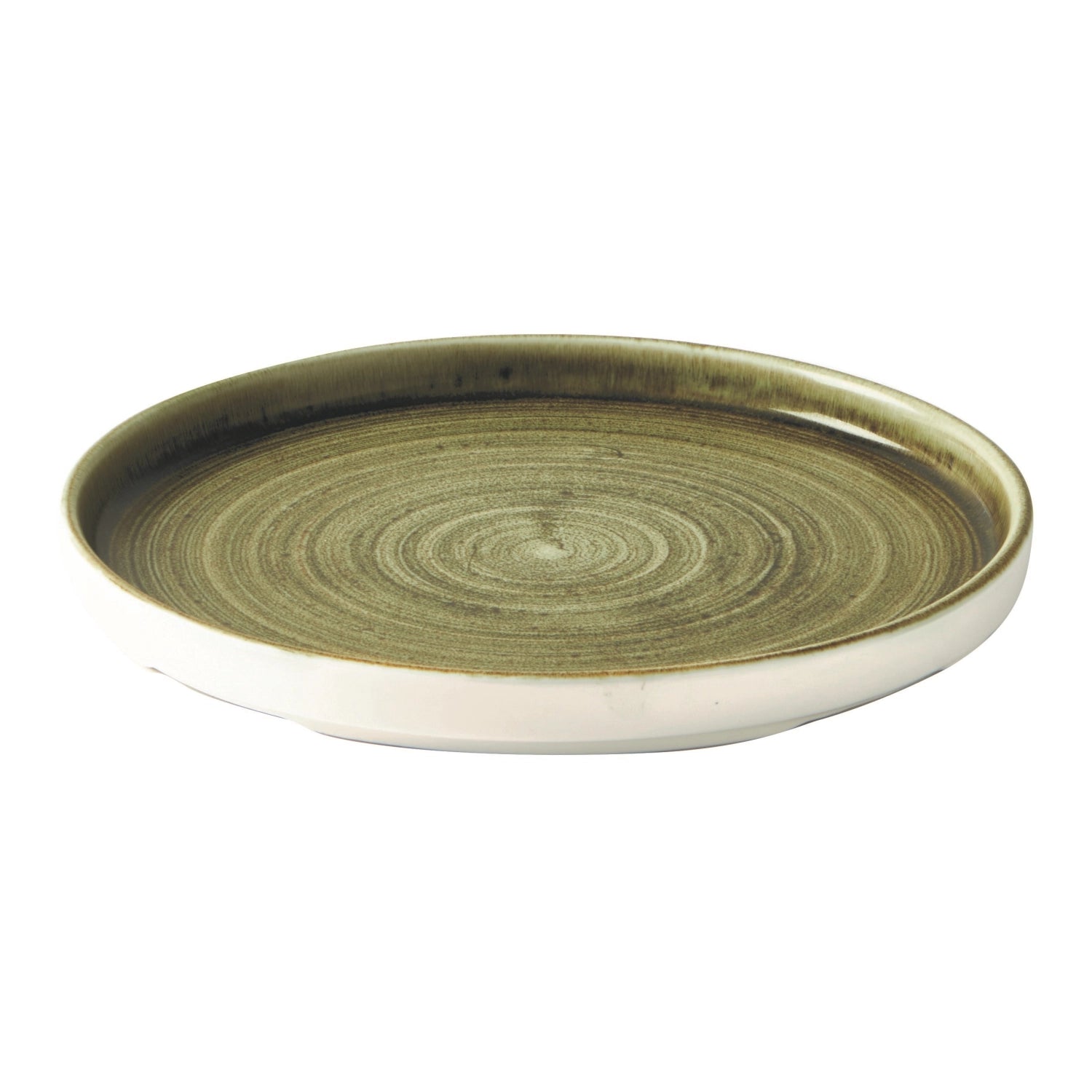 Eleganter Stonecast Plume Olive Walled Teller mit einem Durchmesser von 21 cm und einer Höhe von 2 cm, ideal für stilvolle Tischdekoration.