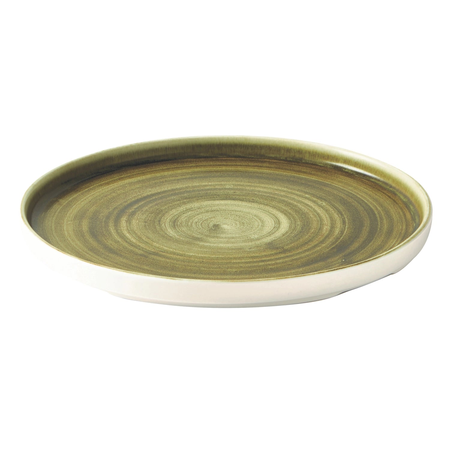 Eleganter Stonecast Plume Olive Walled Teller mit 26 cm Durchmesser und 2 cm Höhe, ideal für stilvolle Tischdekoration und Servieren.