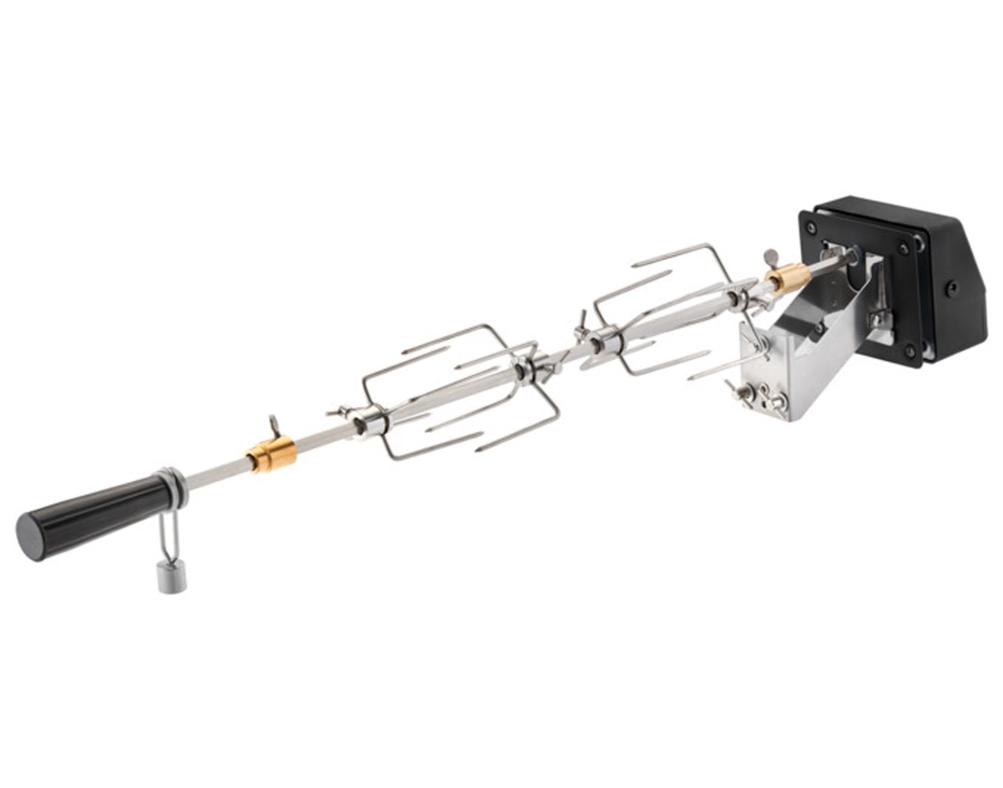 Entdecken Sie den RÖSLE Drehspiess Premium G2 G3 F60 – hochwertiges Grillzubehör für perfekte Grillresultate mit Fleisch und Gemüse.