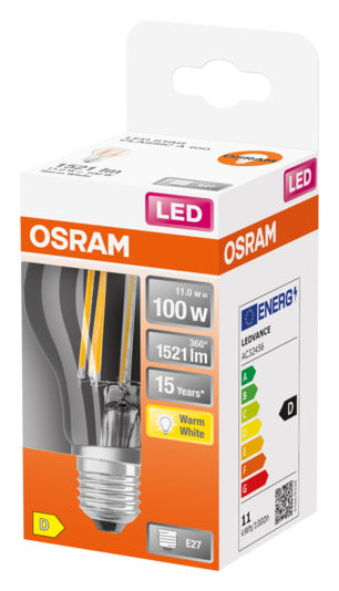 Energieeffiziente OSRAM LED-Lampe E27, 10W, 1521lm, warmweiß. Sofortige Helligkeit, klassisches Design, ideal für jeden Raum.