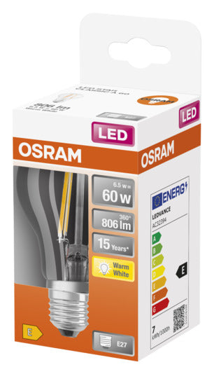 Energieeffiziente OSRAM LED-Lampe E27, 7W, 806lm, warmweiß. Sofortige Lichtleistung, ideal für stilvolle Beleuchtung in jedem Raum.