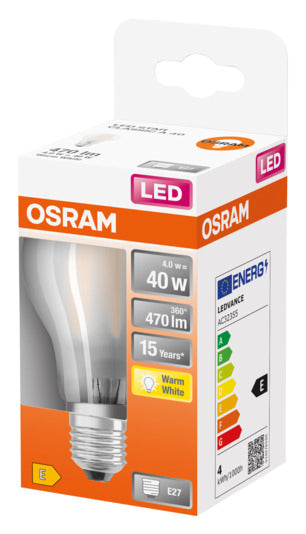 Entdecken Sie die OSRAM LED-Lampe Retrofit Star Classic A E27 4.0W 470lm in warmweiß. Energieeffizient, sofort hell und umweltfreundlich!