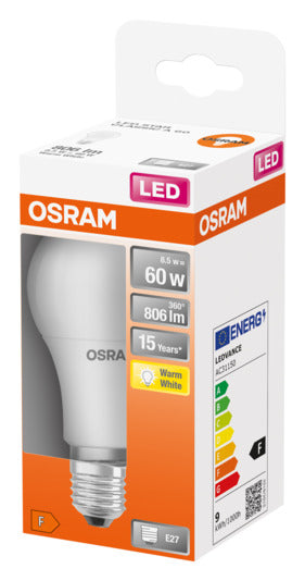 Entdecken Sie die OSRAM LED-Lampe Star Classic A E27 8.5W 806lm – energieeffizient, sofort hell und ideal für gemütliche Beleuchtung in jedem Raum.