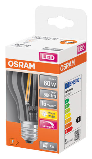 Entdecken Sie die OSRAM LED-Lampe Retrofit Superstar Classic A E27 7.0W mit 806lm, dimmbar und warmweiß. Energieeffizient, sofort hell und ideal für jeden Raum.