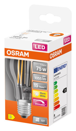 Entdecken Sie die OSRAM LED-Lampe Retrofit Superstar Classic A E27 9.0W 1055lm dimmable. Energieeffizient, sofort hell, ideal für jeden Raum!