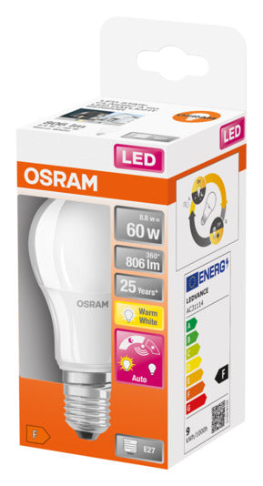 Entdecken Sie die OSRAM LED-Lampe Star Classic A mit Tageslichtsensor. Effiziente, automatische Beleuchtung für drinnen und draußen.