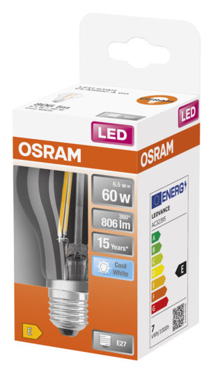 Entdecken Sie die OSRAM LED-Lampe Retrofit Star Classic A E27 7.0W 806lm – energieeffizient, sofort hell und ideal für stilvolle Beleuchtung in jedem Raum.