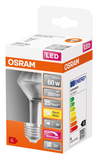 Entdecken Sie die OSRAM LED-Lampe Superstar R63 E27 5.9W 345lm – energieeffizient, sofort hell und ideal für Ihr Zuhause.
