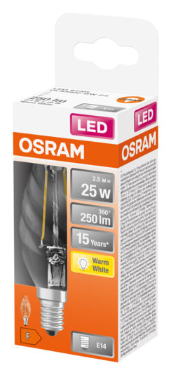 Energieeffiziente OSRAM LED-Lampe E14 2.5W mit 250lm, warmweißem Licht und sofortiger Helligkeit. Perfekt für jeden Raum!
