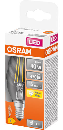 Energieeffiziente OSRAM LED-Lampe E14 4.0W mit 470lm, warmweißem Licht und sofortiger Helligkeit. Perfekt für jeden Wohnraum!