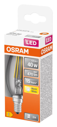 Entdecken Sie die OSRAM LED-Lampe Retrofit Star Classic B E14 4.0W 470lm in warmweiß. Energieeffizient, sofort hell und ideal für Ihr Zuhause!
