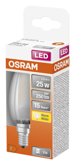 Entdecken Sie die OSRAM LED-Lampe Retrofit Star Classic B E14 2.5W 250lm in warmweiß. Ideal für energieeffiziente Beleuchtung mit sofortiger Helligkeit und langer Lebensdauer.