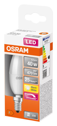 Entdecken Sie die OSRAM LED-Lampe Superstar Classic B E14 5.0W 470lm dimmbar in warmweiß. Energieeffizient, langlebig und sofort hell – perfekt für jeden Raum!