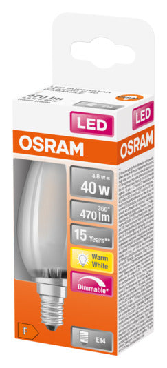 Energieeffiziente OSRAM LED-Lampe E14 5.0W, 470lm, dimmbar. Sofortige Helligkeit, klassisches Design, ideal für jeden Raum.