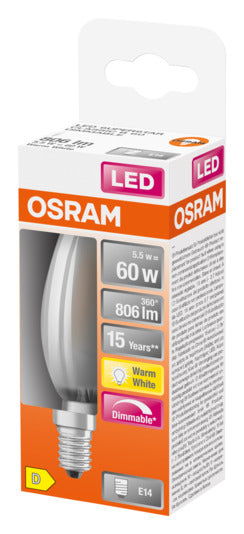 Energieeffiziente OSRAM LED-Lampe E14 6.5W, 806lm, dimmbar, mit klassischem Design und sofortiger Helligkeit für stilvolle Beleuchtung.