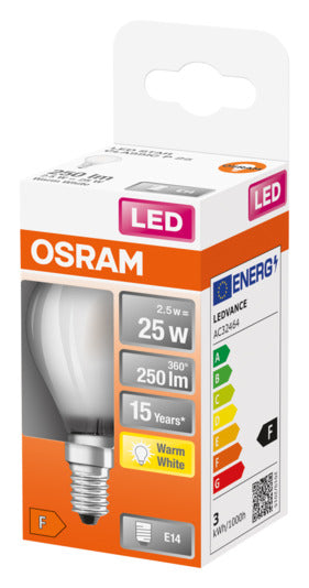Entdecken Sie die OSRAM LED-Lampe Retrofit Star Classic P E14 2.5W 250lm in warmweiß. Ideal für energieeffiziente Beleuchtung ohne Aufwärmzeit.